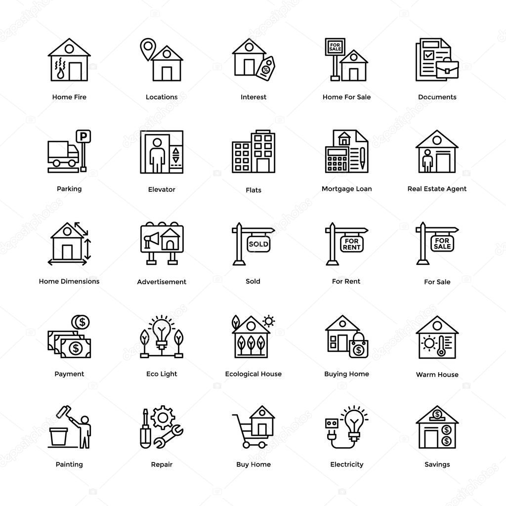 Real Estate Line Vector Icons Set 3