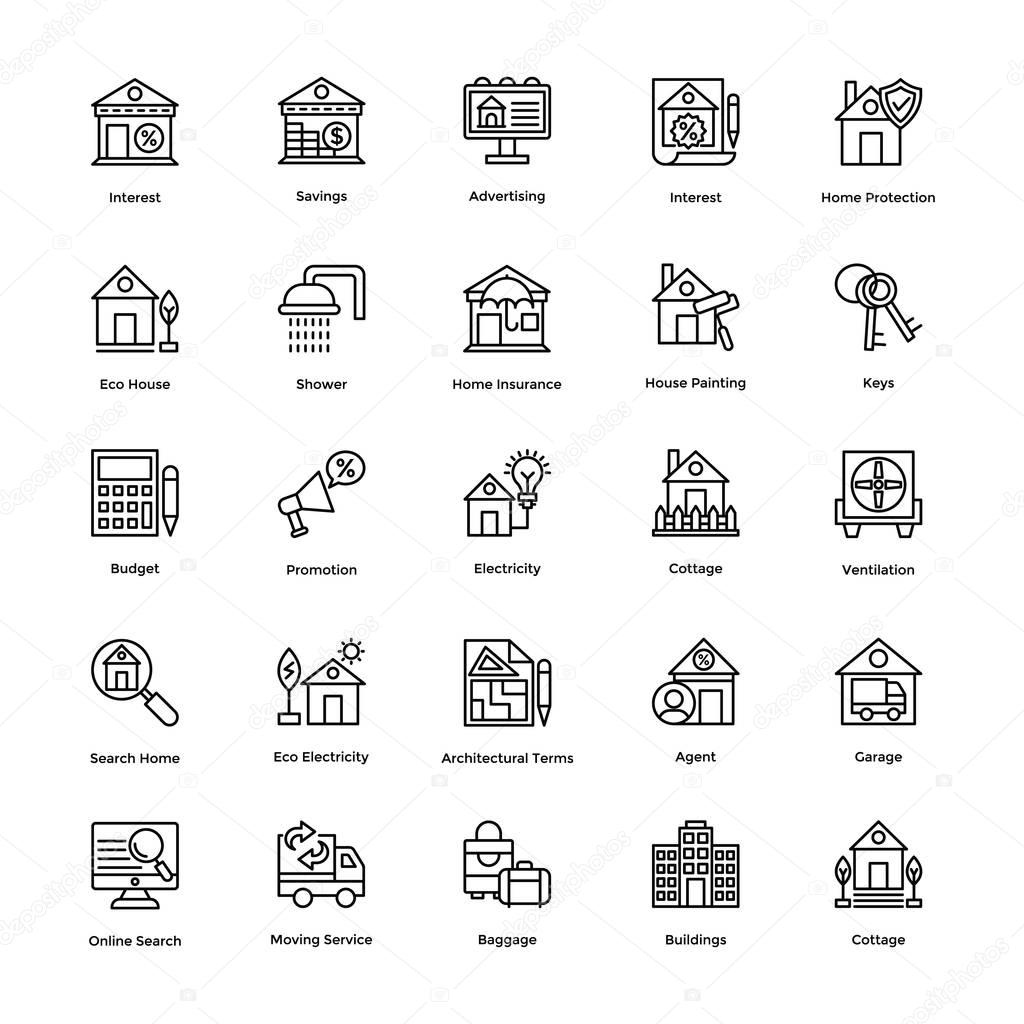 Real Estate Line Vector Icons Set 2