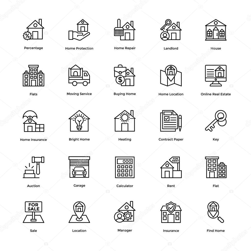 Real Estate Line Vector Icons Set 5
