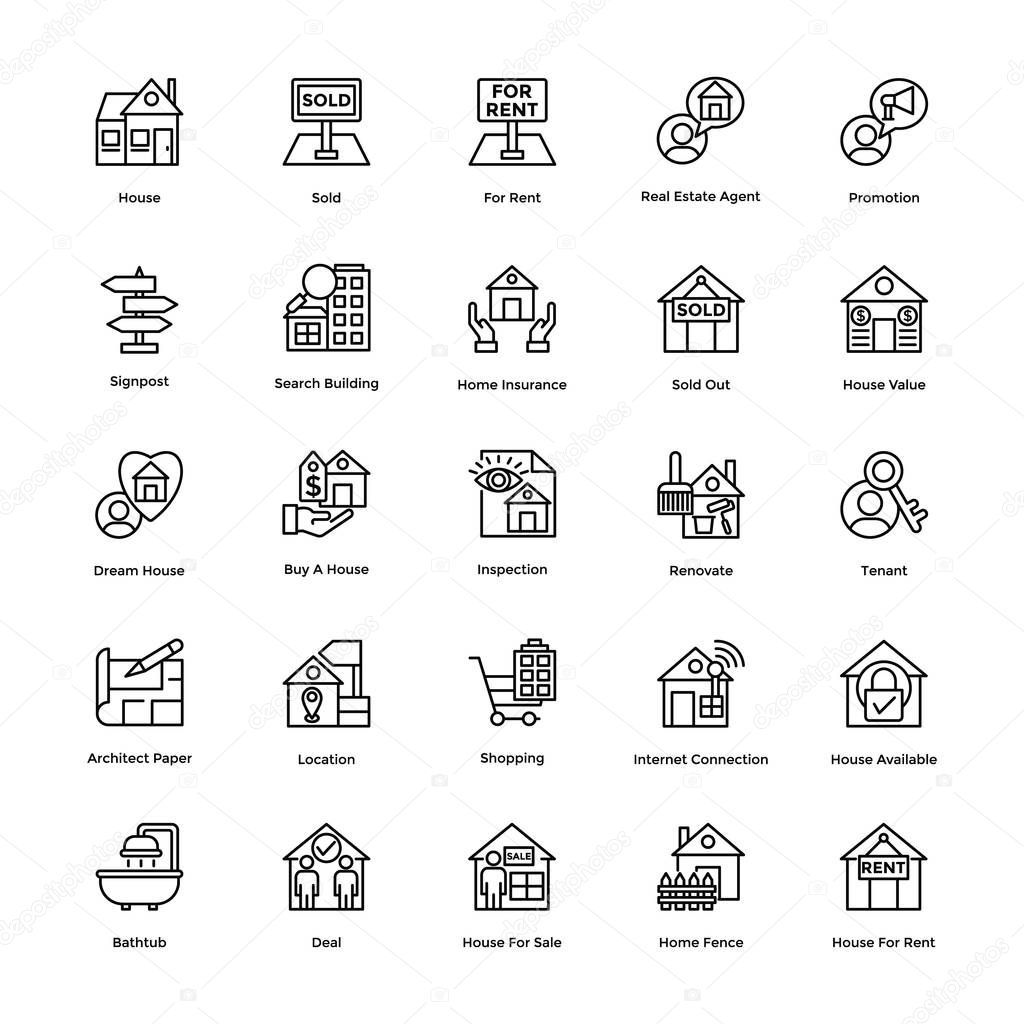 Real Estate Line Vector Icons Set 6