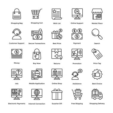 Çizgi vektör simgeler alışveriş 1 ayarla