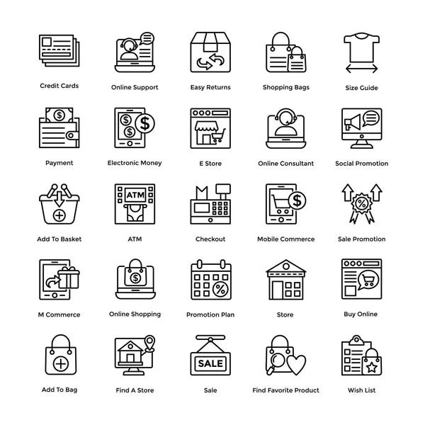 Conjunto de iconos vectoriales de línea de compras 4 — Vector de stock