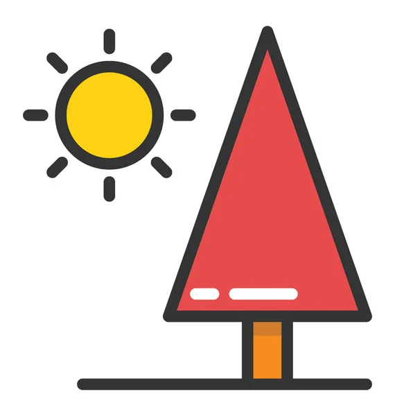 Douglas Fir Tree dengan Ikon Sun Vector Grafik Vektor