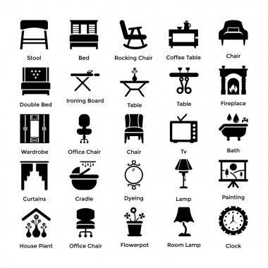 Set of Interior and Decoration Glyph Icons 5 vector Set of Interior and Decoration Glyph Icons 5 vector