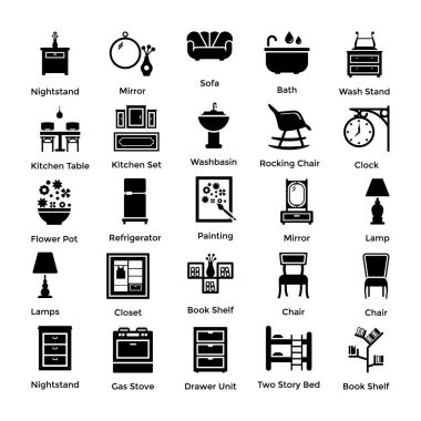 İç ve dekorasyon glif Icons 4 set