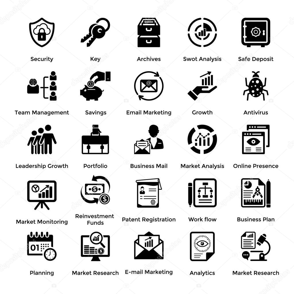 Collection of Business and Management Glyph icons 2