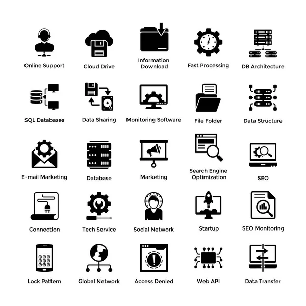 Web Hosting Glyph Icona Disegni — Vettoriale Stock