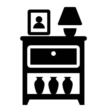Başucu çekmece masa lambası ve resim çerçevesi glif simgesi