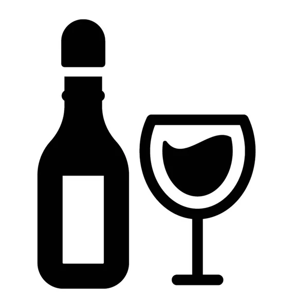ワインの瓶とガラス グリフ アイコン — ストックベクタ