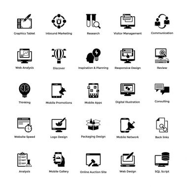 Web ve grafik tasarımı glif Icons 4 Set