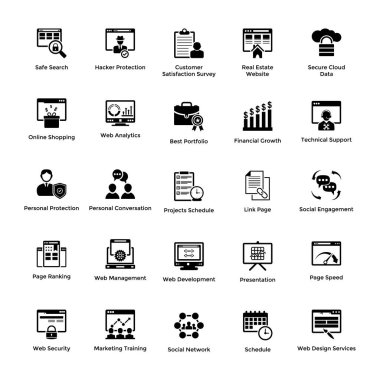 Web ve grafik katı simgeleri tasarım tasarlama 8 Set