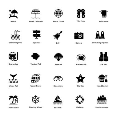 Okyanus ve deniz hayat glif simgeler 1