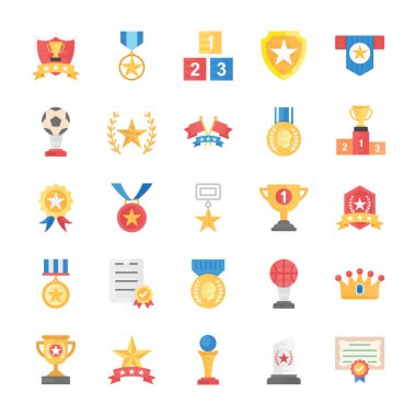 Ödül ve madalya düz vektör simgeleri