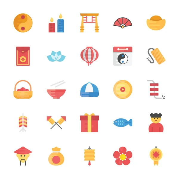 Platte Icons Set Van Chinese Elementen — Stockvector