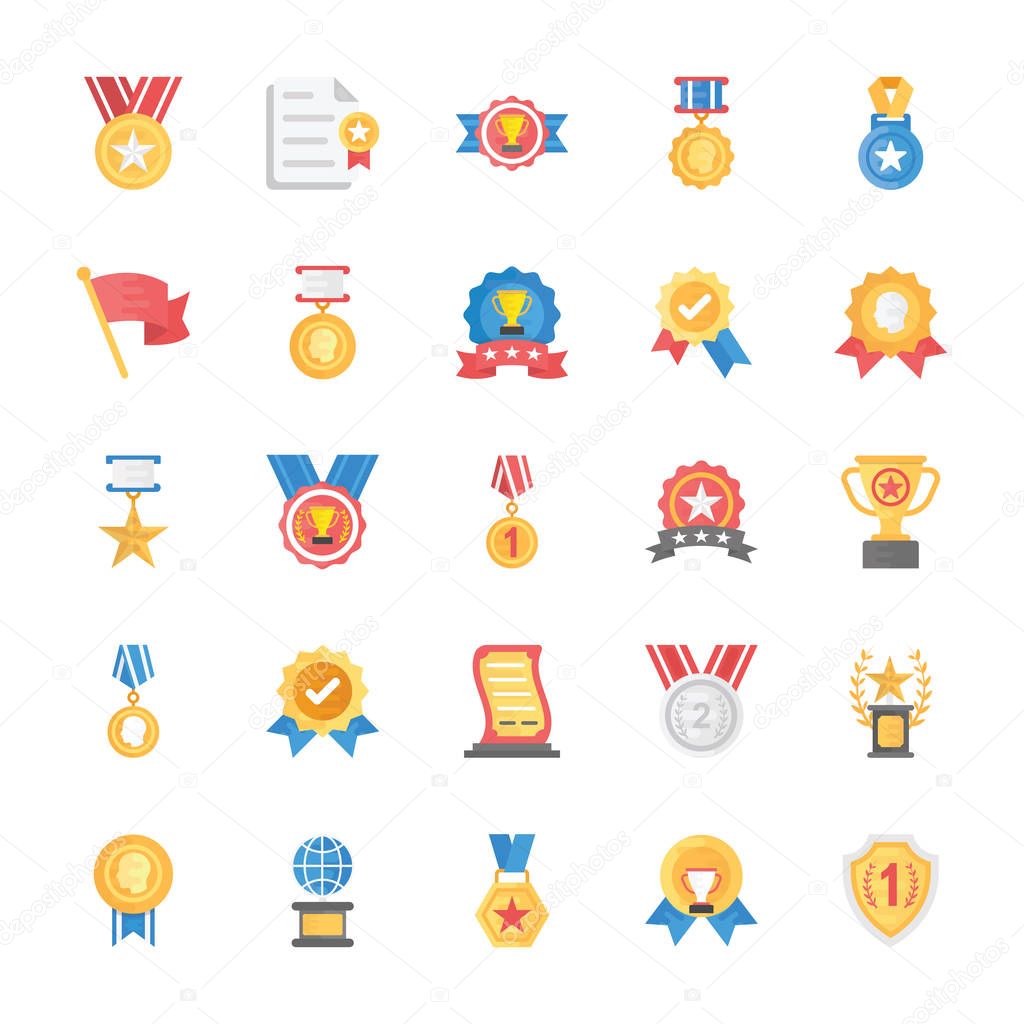 Flat Icons Set of Rewards and Medals