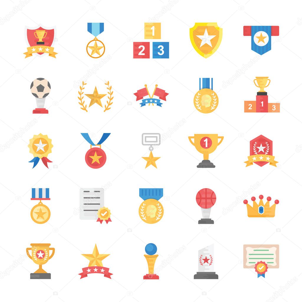 Flat Vector Icons of Rewards and Medals