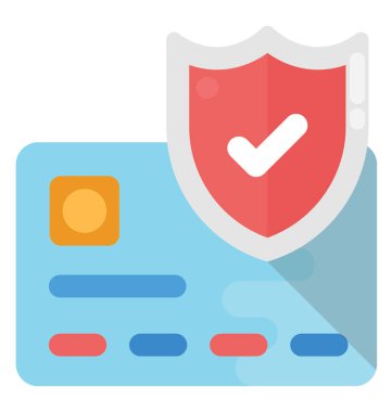 Kredi kartı güvenlik kalkan düz vektör simgesi