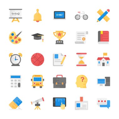 Eğitim, okul, öğrenci ve çalışma düz simgeler ayarla