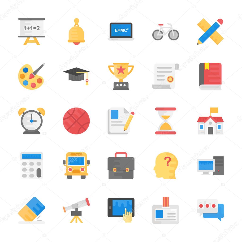 Education, School, Students and Study Flat Icons Set