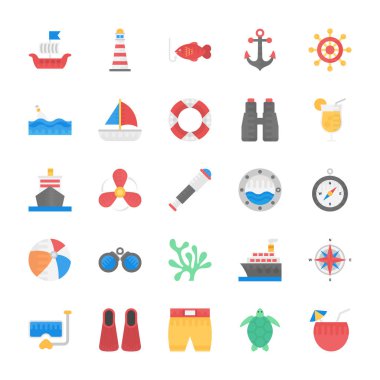 Deniz hayat düz vektör simgeler