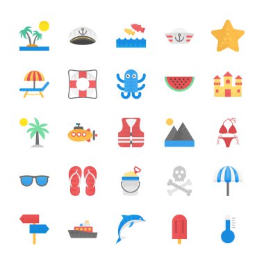 Deniz hayat düz vektör simgeler koleksiyonu