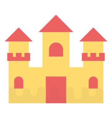 Kırmızı çatı düz vektör simgesi ile sarı bir kale