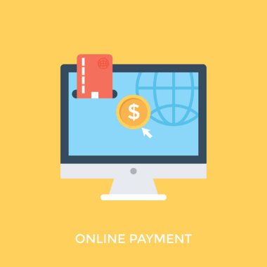 Bir dolar online ödeme illüstrasyon bayraklarında işareti olan bir monitör ekran
