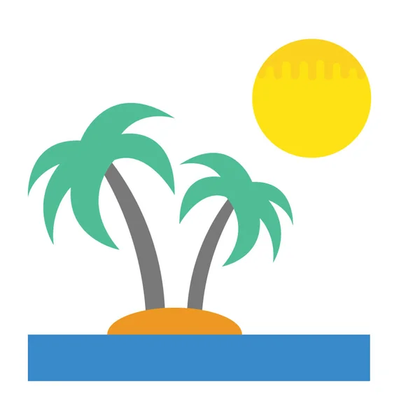 Estate Spiaggia Sabbia Tropicale Costo Piatto Disegno Vettoriale Icona — Vettoriale Stock