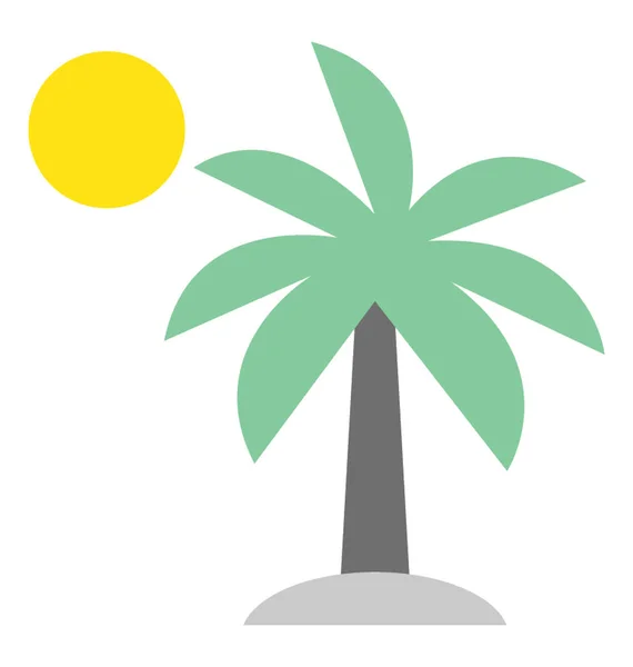 Sommerstrand Flache Vektorsymbole Der Palme Mit Sonne Auf Dem Gipfel — Stockvektor
