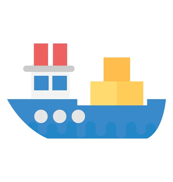 Platte Vector Pictogram Ontwerp Van Een Vrachtschip Met Containers — Stockvector
