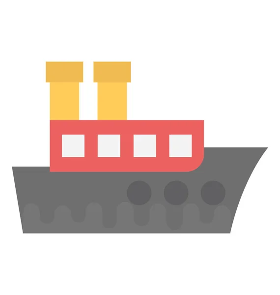 Platte Vector Pictogram Ontwerp Van Een Vrachtschip Met Containers — Stockvector