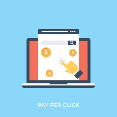 Bir bilgisayar ekranında kişi parmağınızla tıklayarak, tıklama başına ödeme vektör çizim