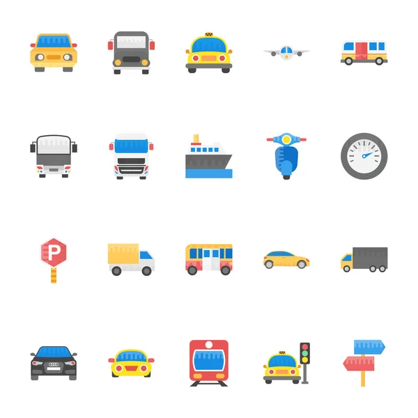 Pack Icônes Plates Transport — Image vectorielle