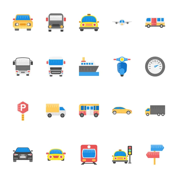 Pack Iconos Planos Transporte — Archivo Imágenes Vectoriales