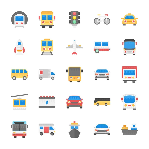 Set Transport Flat Vector Icons — Stock Vector