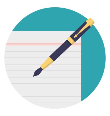 Kalem ve belge yazma kavramı, düz vektör simgesi