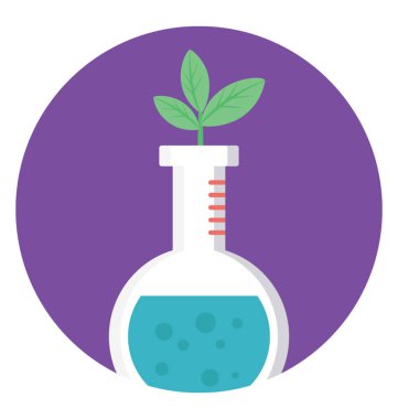 Bir bitki iç o düz simgesi tasarım botanik deney ile konik bir şişesi