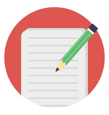 Bir kalem ve bir kağıt, düz simgesi tasarım notları