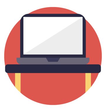 Monitör ekran, Ofis Masası, düz vektör simge gösteren bir tablo