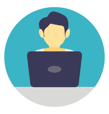 Bir erkeğin önünde internet kullanıcı bayraklarında denemeye bir dizüstü bilgisayar