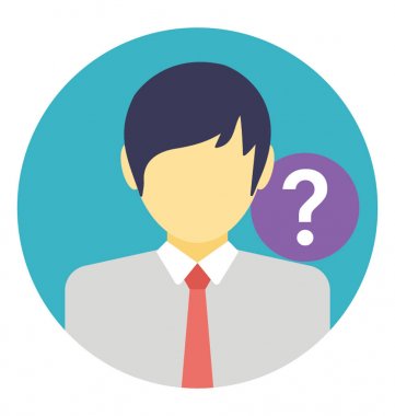 Bir soru işareti, düz vektör simgesi olan adam