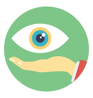 Göz bakımı logosu, düz simgesi bir kişi el ve bir göz tasvir