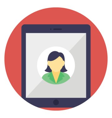 Akıllı aygıt perde ile bir kişi pic, android avatar düz simgesi