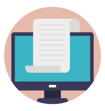 Bir bilgisayar ekranı ve çevrimiçi belge, düz simgesini belirten bir belge