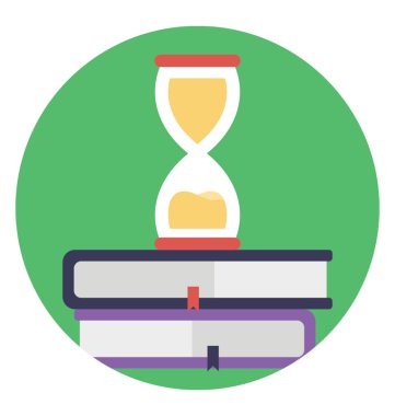 Yığın kitap, çalışma süresi, düz vektör simge kavramı üzerinde kum saati