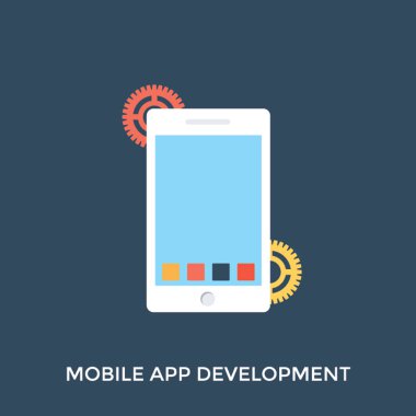 Mobil uygulama geliştirme kavramı tasvir dişli sahip bir smartphone aygıt