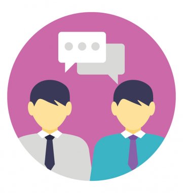 Sohbet kabarcıklar düz vektör simgesi ile iki işadamı iletişim