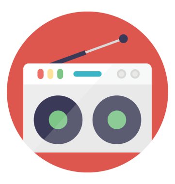 Vintage radyo alıcısı ile anten, düz vektör simgesi