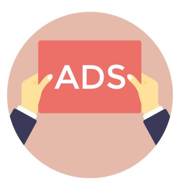 Reklamları kağıt düz tasarım simgesi tutan el