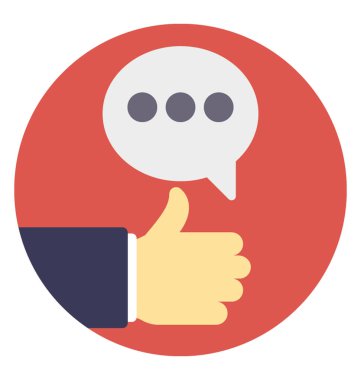 Konuşma balonu gibi. Konuşma balonu düz vektör simgesi ile parmak